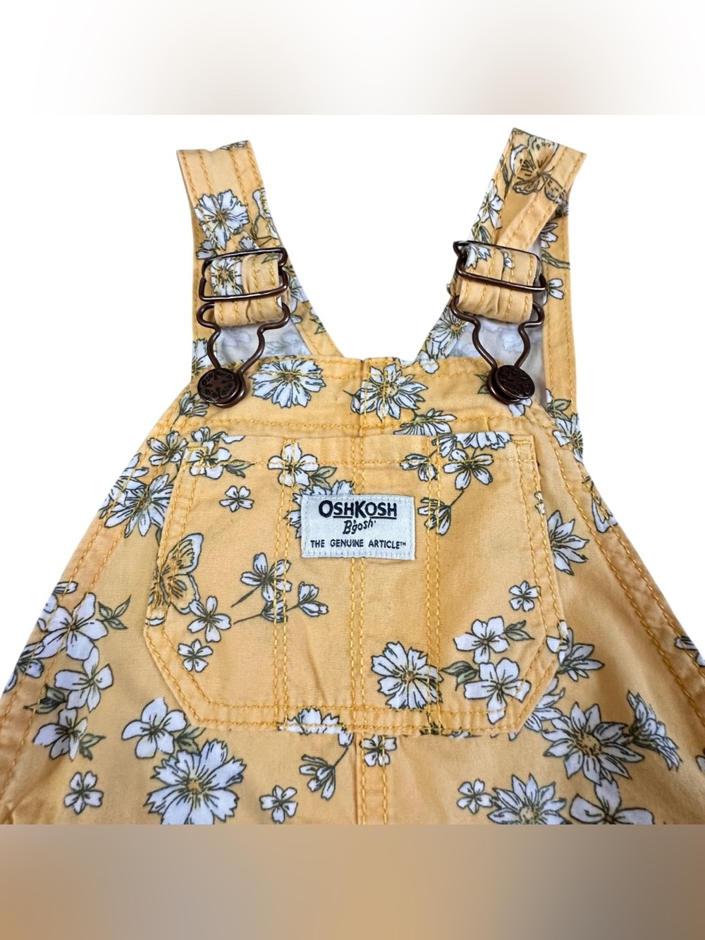 Vintage Style OshKosh B’gosh Floral Shortalls Yellow Butterfly Overalls 24M